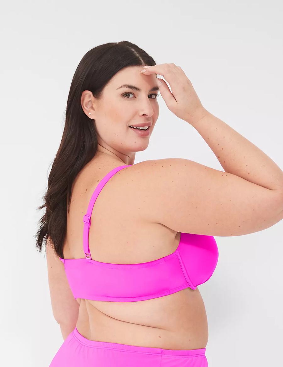 Women Lane Bryant Underwire Plunge Bikini Top Pink | EXU7357BZ