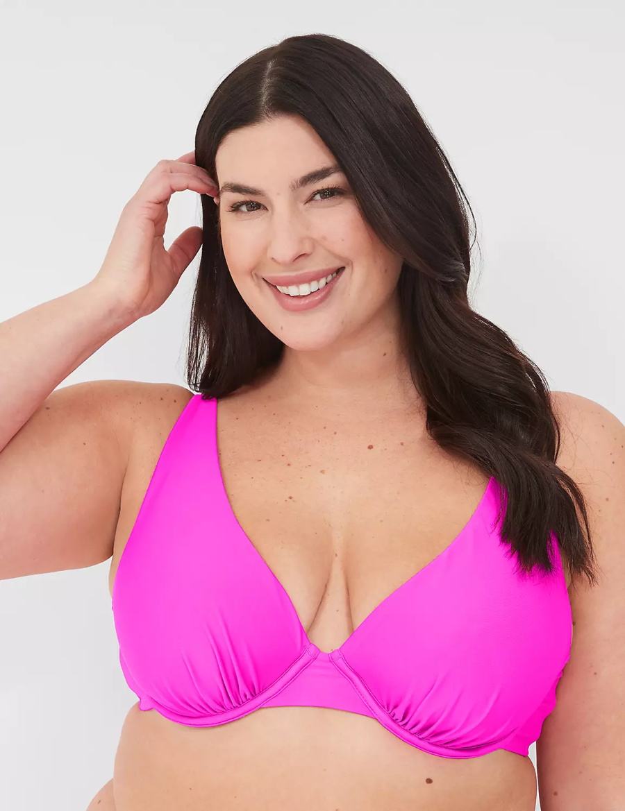 Women Lane Bryant Underwire Plunge Bikini Top Pink | EXU7357BZ