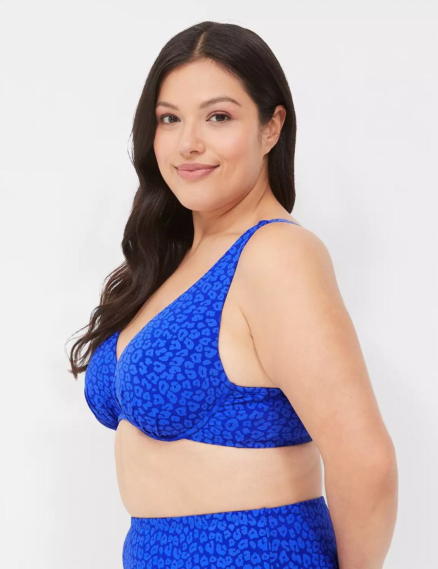 Women Lane Bryant Underwire Plunge Bikini Top Dark Blue | WTU5161FZ