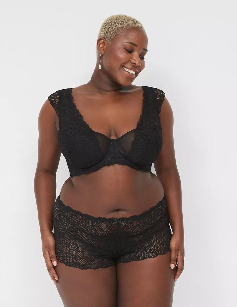 Women Lane Bryant Unlined Layered Cap-Sleeve Balconette Bra Black | LLD7093BK