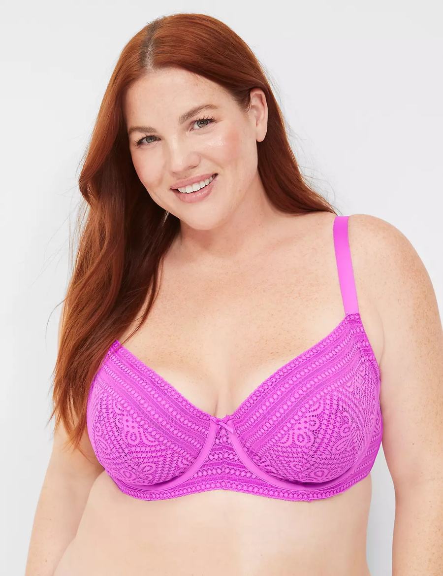 Women Lane Bryant Unlined with Lace Balconette Bra Light Purple | NAE7554WX