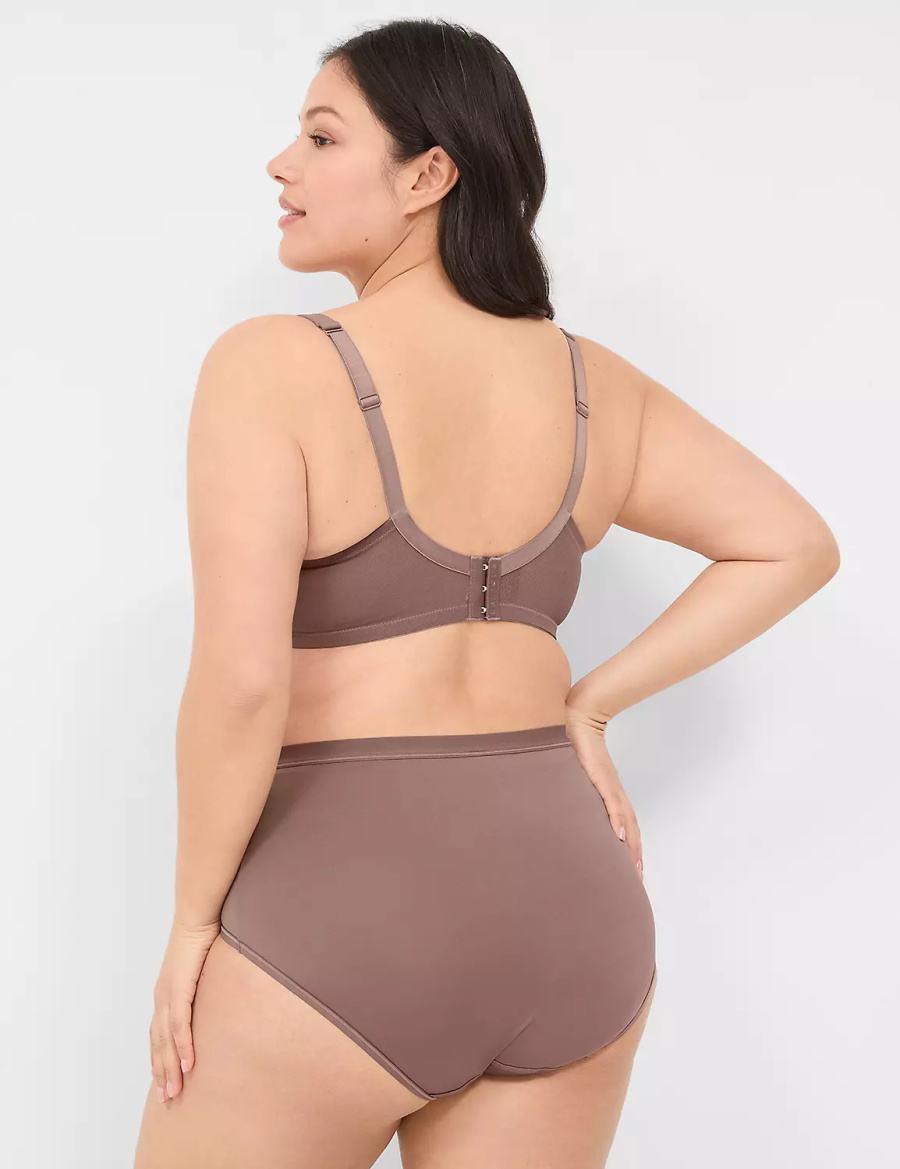 Women Lane Bryant Unlined with Lace Balconette Bra Deep Grey Brown | DGG7171BE