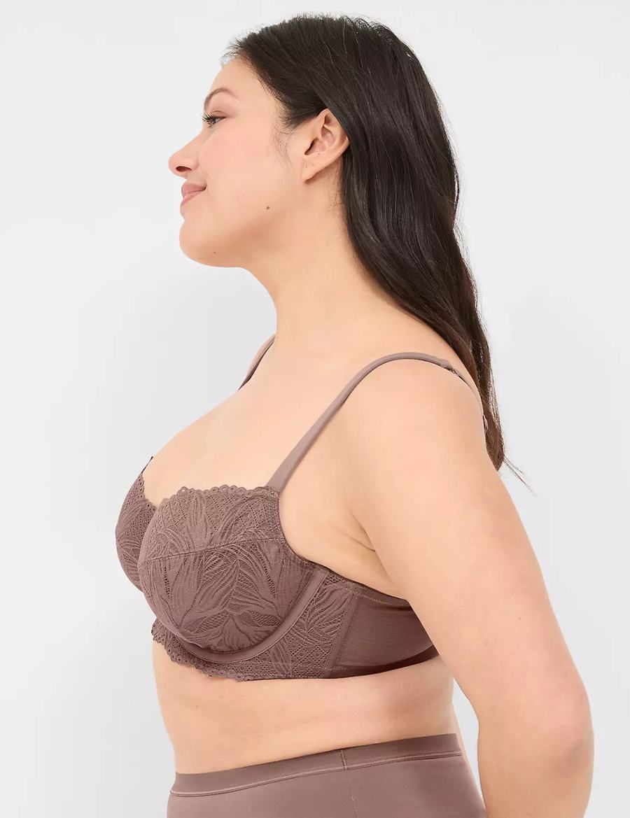 Women Lane Bryant Unlined with Lace Balconette Bra Deep Grey Brown | DGG7171BE