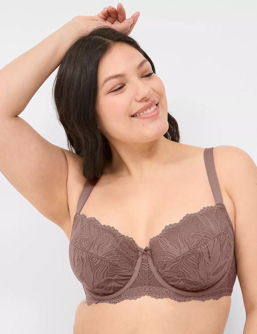 Women Lane Bryant Unlined with Lace Balconette Bra Deep Grey Brown | DGG7171BE