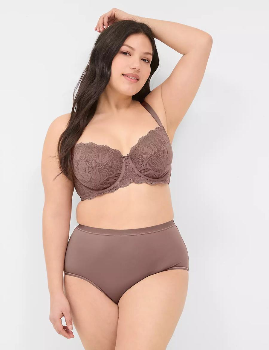 Women Lane Bryant Unlined with Lace Balconette Bra Deep Grey Brown | DGG7171BE