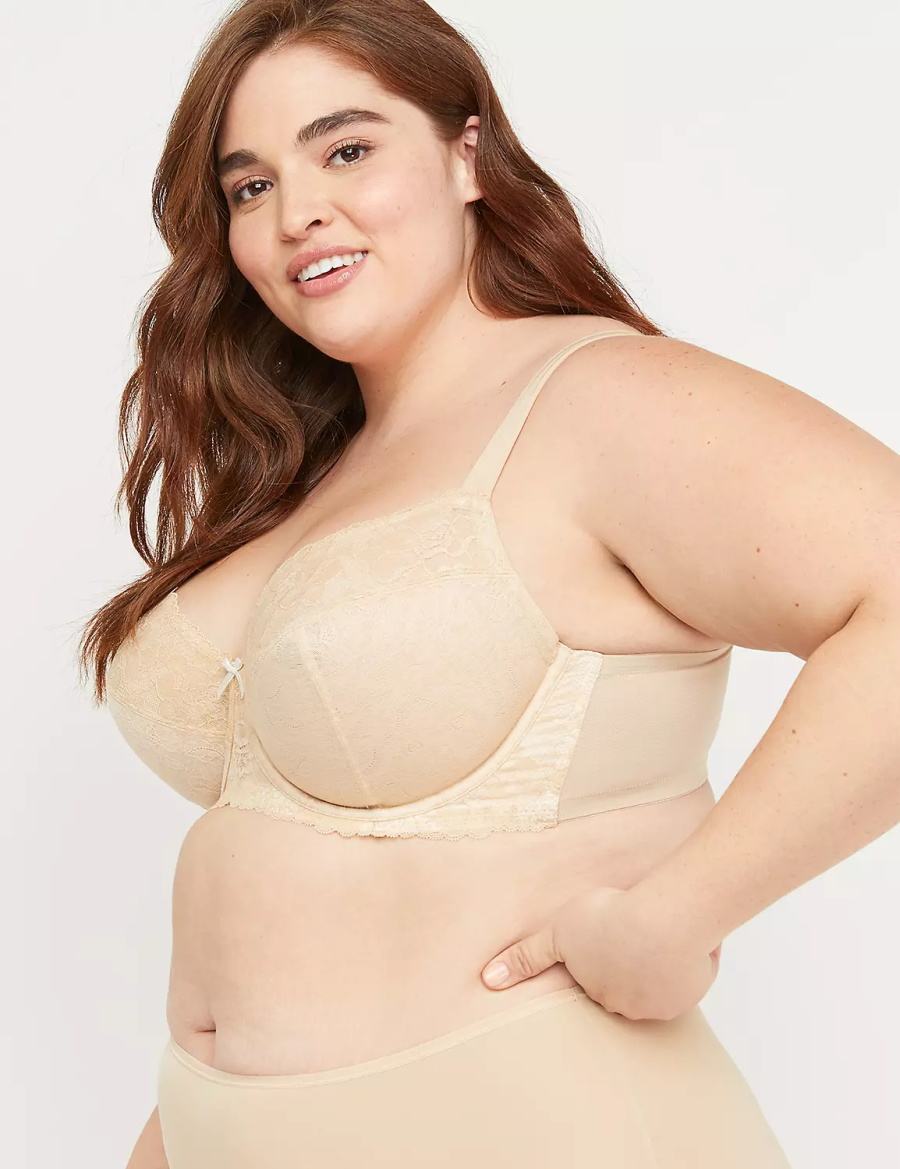 Women Lane Bryant Unlined with Lace Balconette Bra Beige | WPZ2199LR