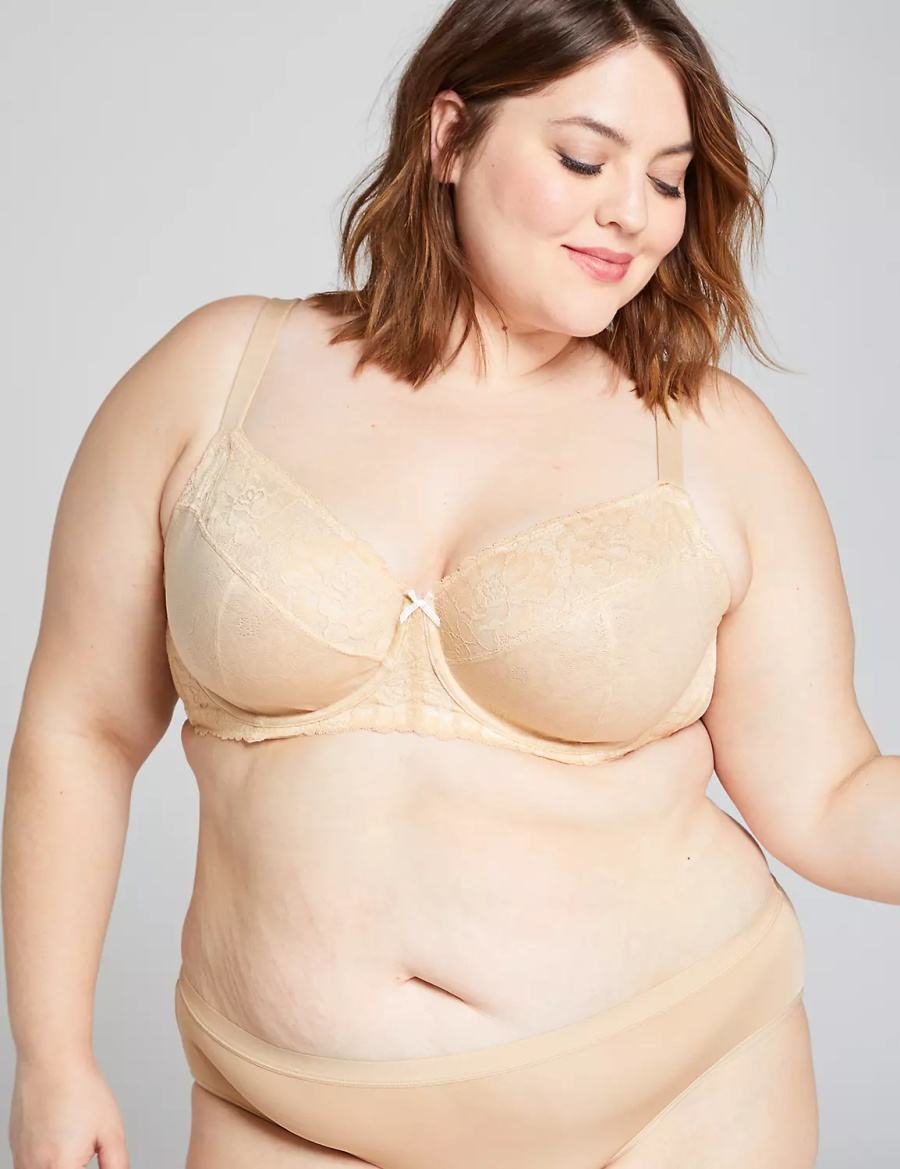 Women Lane Bryant Unlined with Lace Balconette Bra Beige | WPZ2199LR