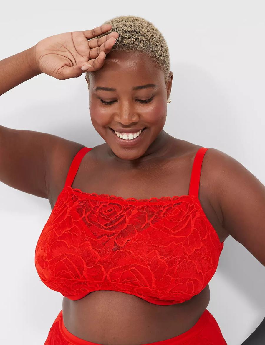 Women Lane Bryant Unlined with Lace Overlay Balconette Bra Red | XEY3967PN