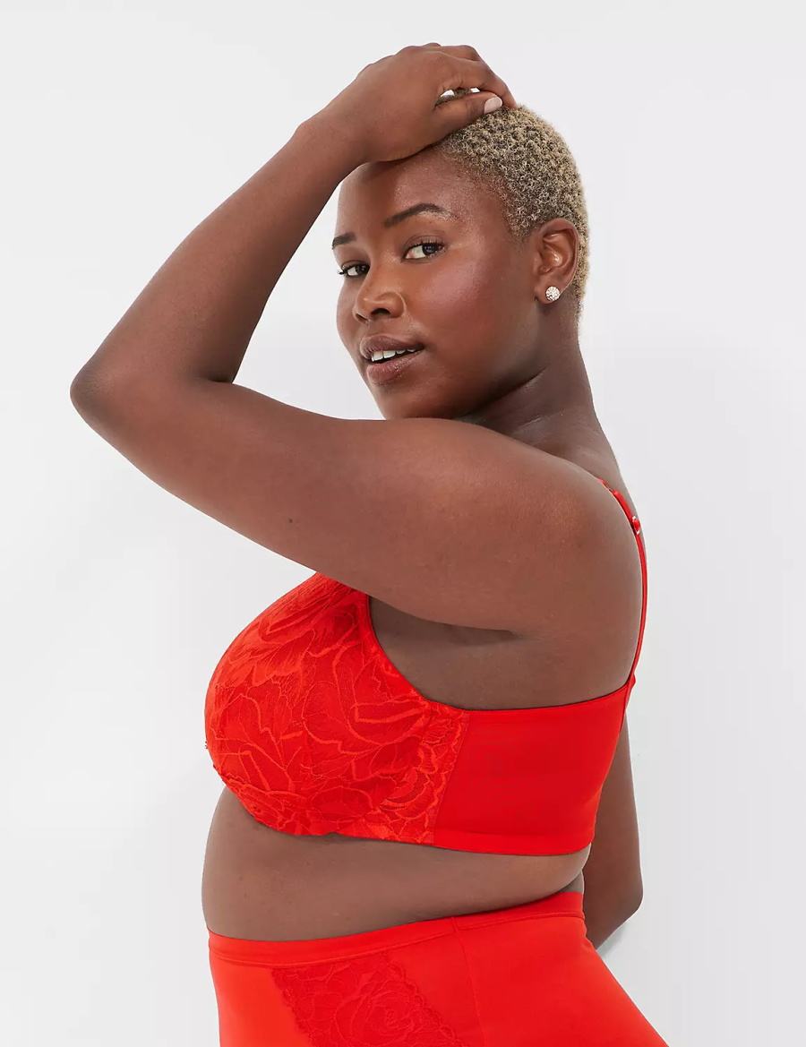 Women Lane Bryant Unlined with Lace Overlay Balconette Bra Red | XEY3967PN