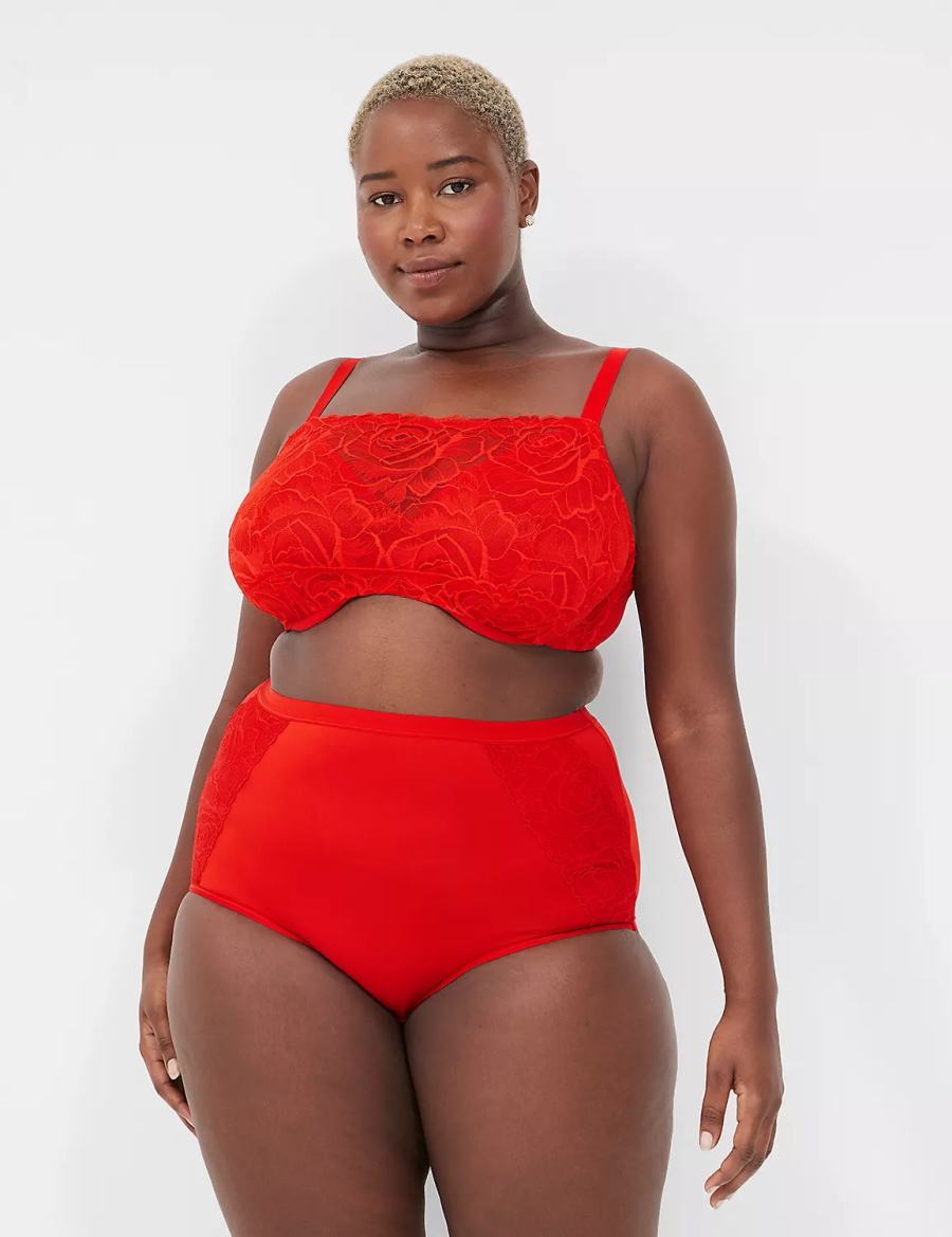 Women Lane Bryant Unlined with Lace Overlay Balconette Bra Red | XEY3967PN