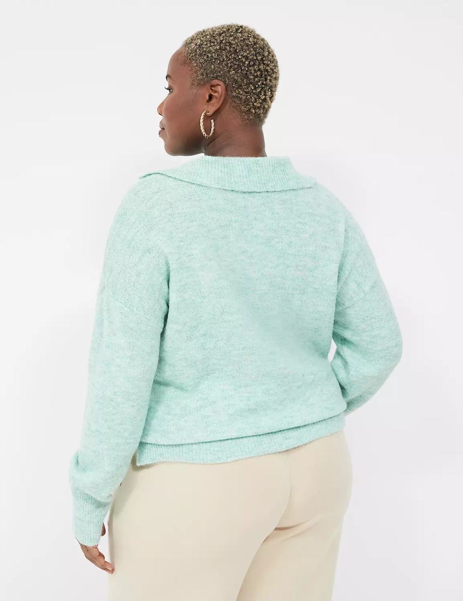 Women Lane Bryant V-Neck Polo Sweaters Light Green | VZX1258KS