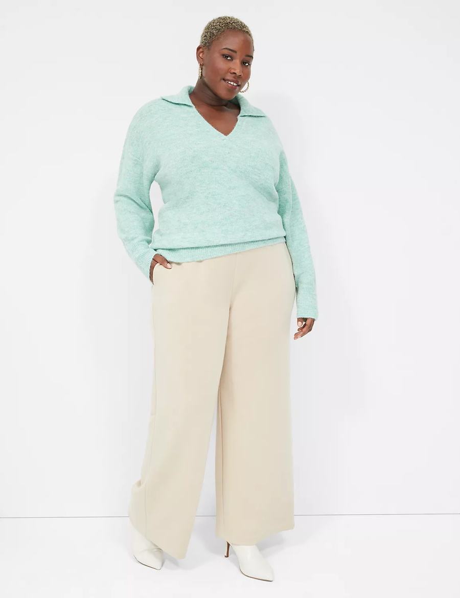 Women Lane Bryant V-Neck Polo Sweaters Light Green | VZX1258KS