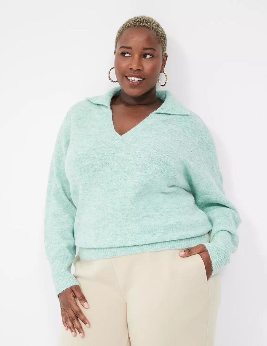 Women Lane Bryant V-Neck Polo Sweaters Light Green | VZX1258KS