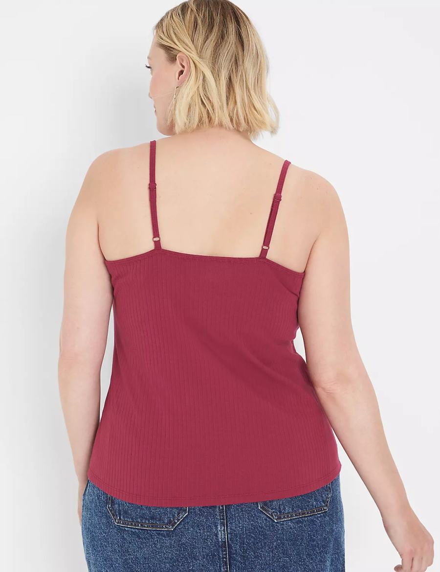 Women Lane Bryant V-Neck Rib Cami Tank Top Burgundy | UGO1848PV