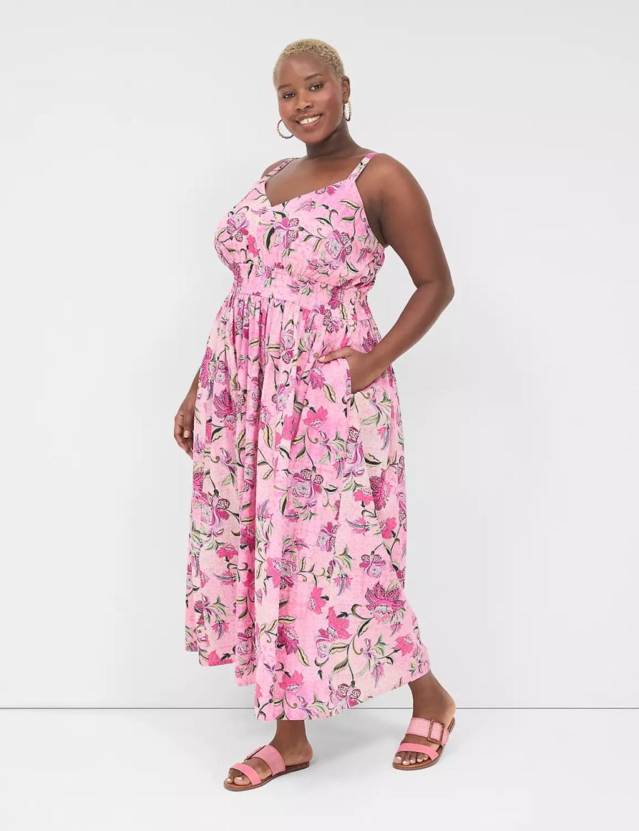 Women Lane Bryant V-Neck Ruched-Waist Maxi Dress Pink | JSI6880DS