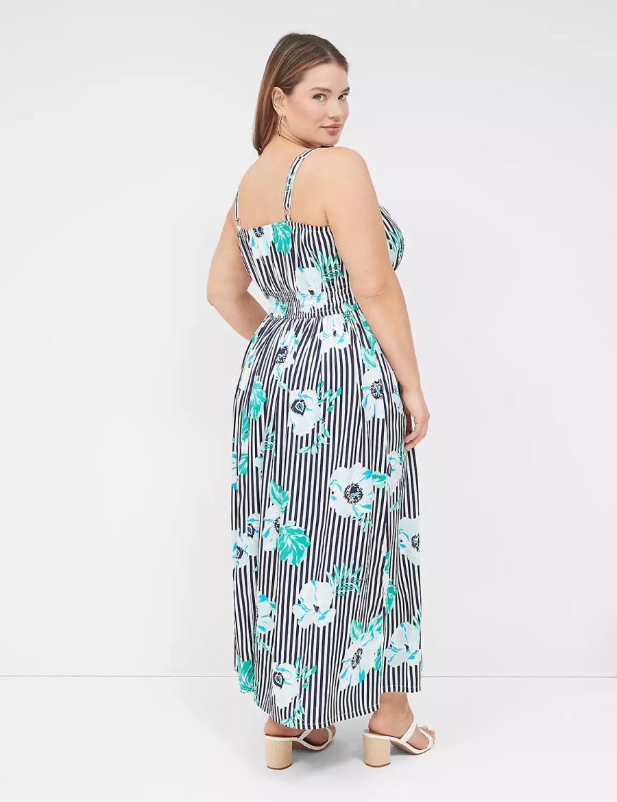 Women Lane Bryant V-Neck Ruched-Waist Maxi Dress Navy Stripes | YMI368QT