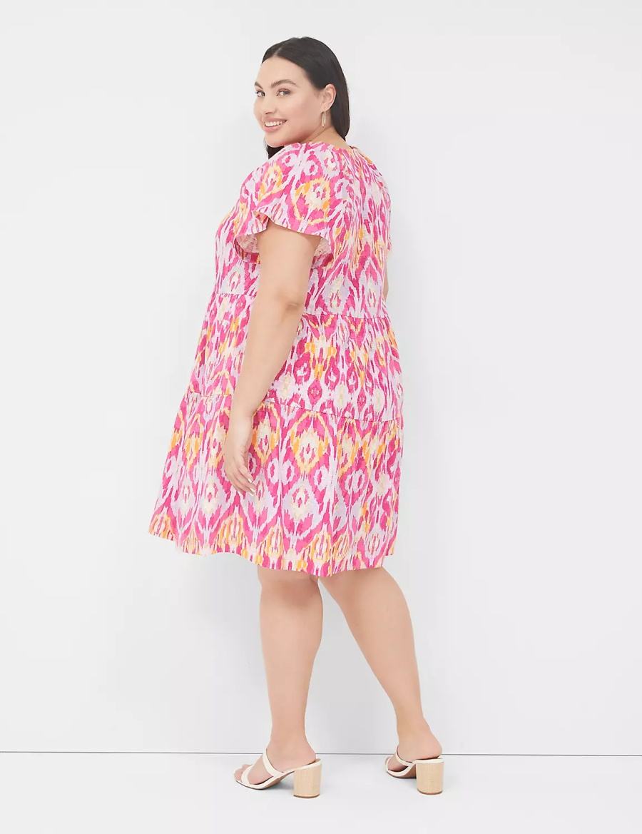 Women Lane Bryant V-Neck Tiered Easy Short Dress Pink | HPR3075CY