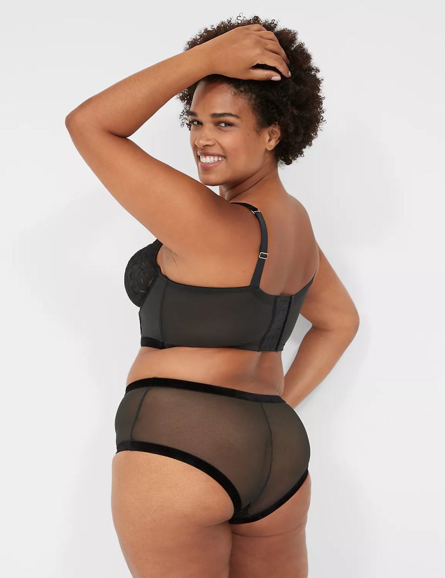 Women Lane Bryant Velvet-Trim Brief Cheeky Panty Black | VMW1861UN