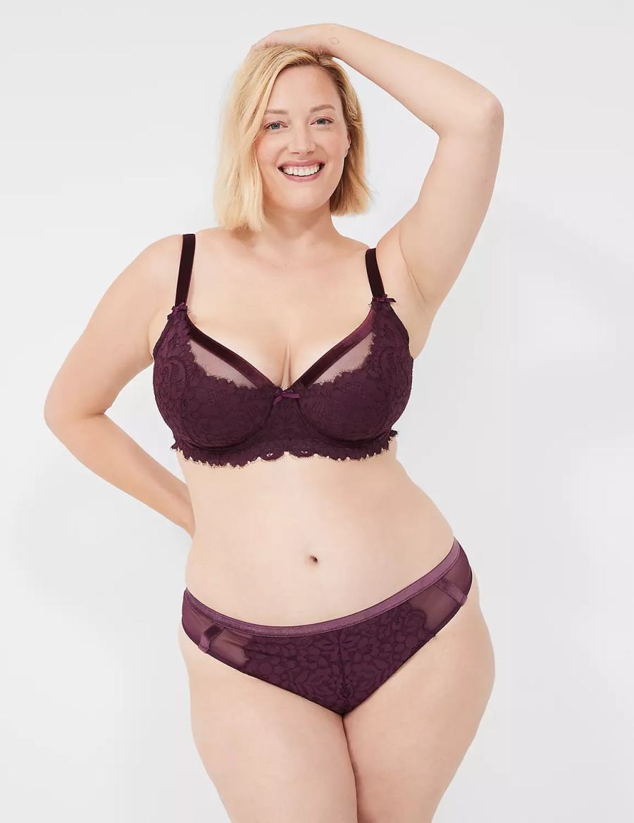 Women Lane Bryant Velvet-Trim Thong Panty Burgundy | UMS9454YY