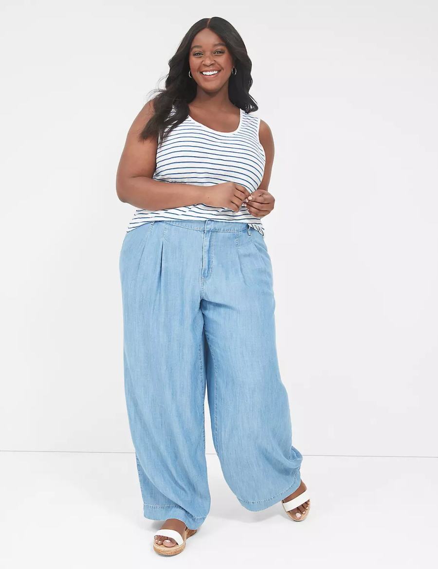 Women Lane Bryant Wide Leg Trouser Fluid Jeans Blue | QIK2795HG