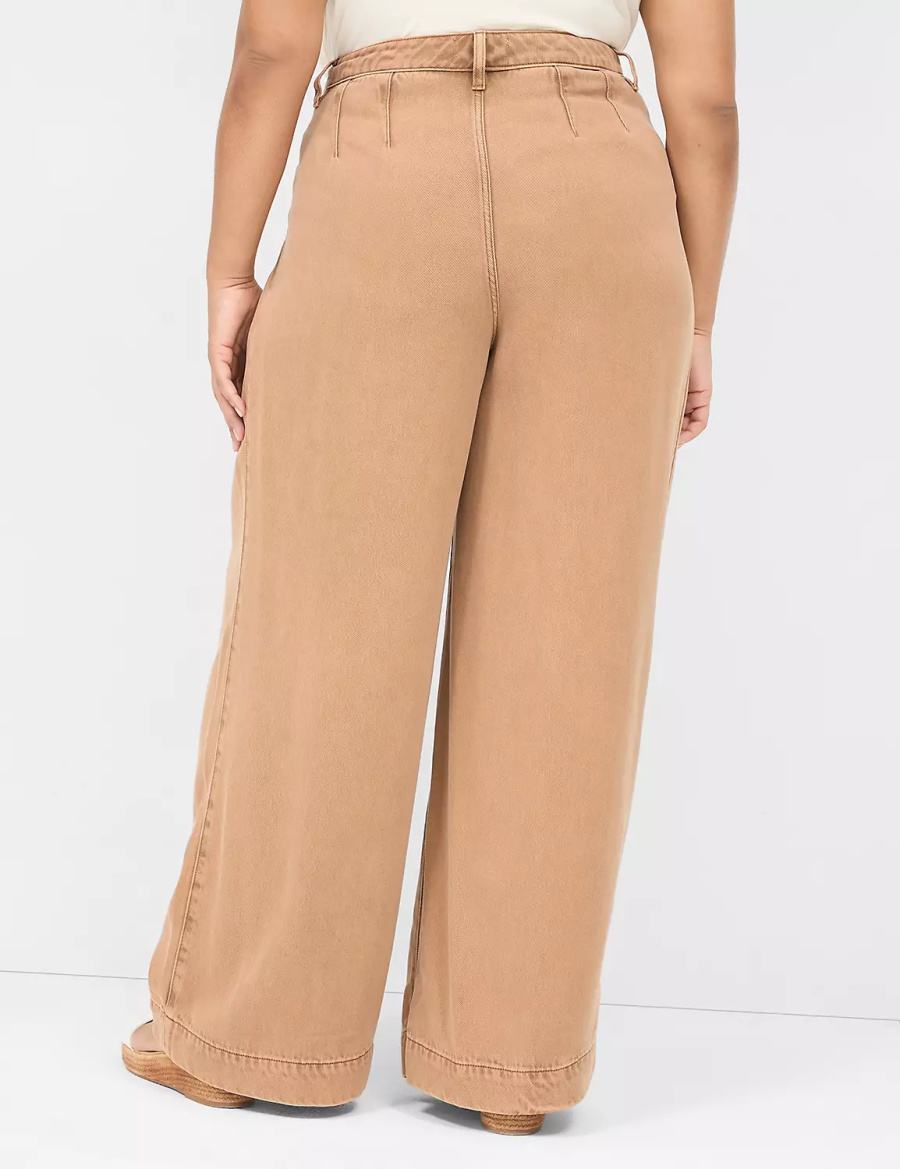 Women Lane Bryant Wide Leg Trouser Fluid Jeans Brown | EZK510RQ