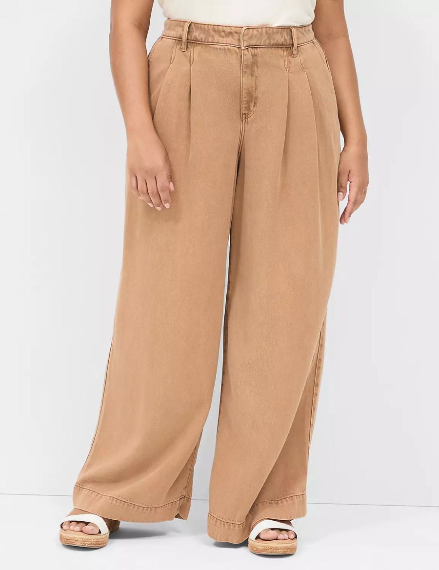 Women Lane Bryant Wide Leg Trouser Fluid Jeans Brown | EZK510RQ