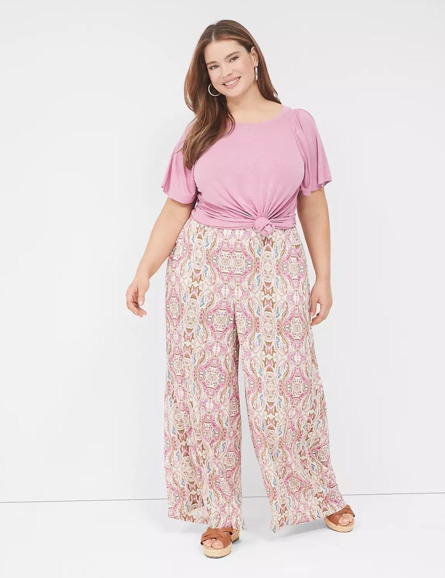 Women Lane Bryant Wide Leg Vacation Pants Pink | JAE8020DR