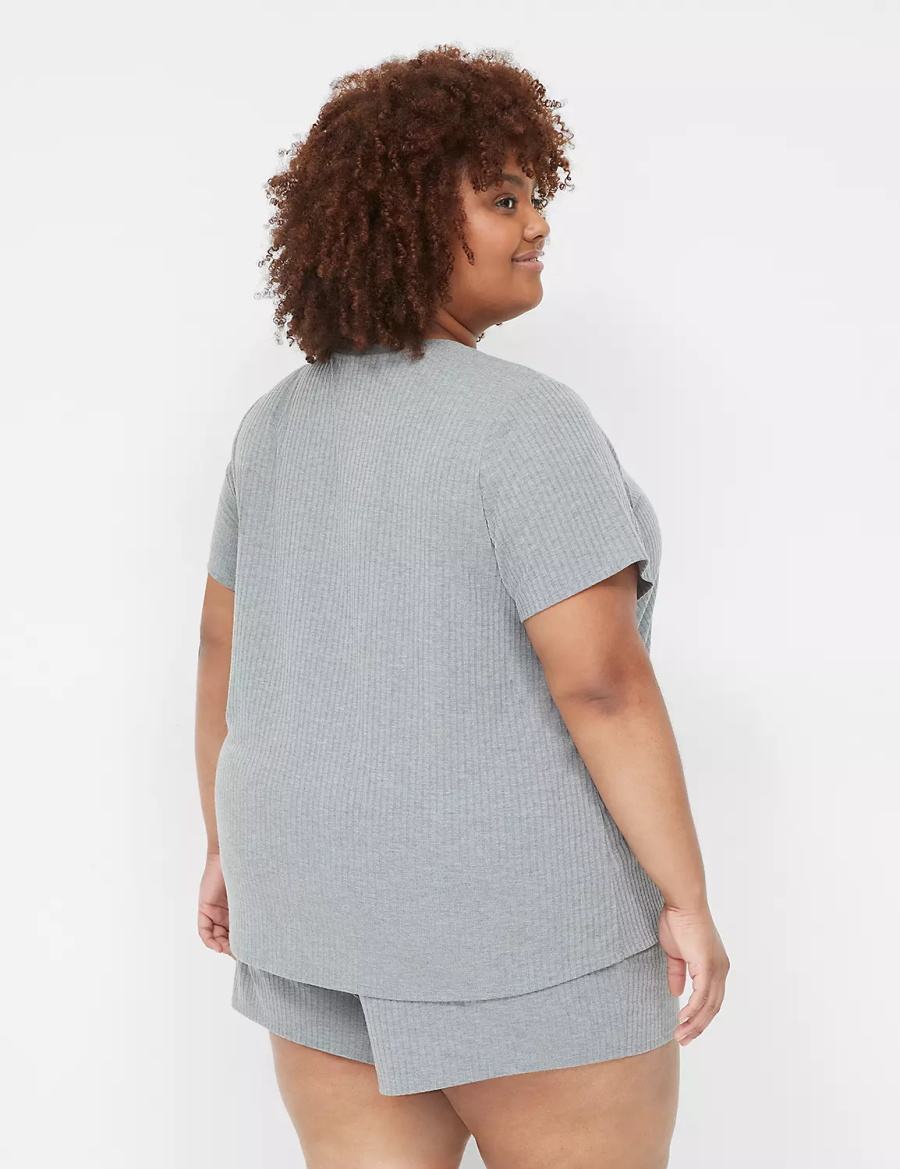 Women Lane Bryant Wide Rib Pocket V-Neck Tee T Shirts Grey | LZG7062BQ