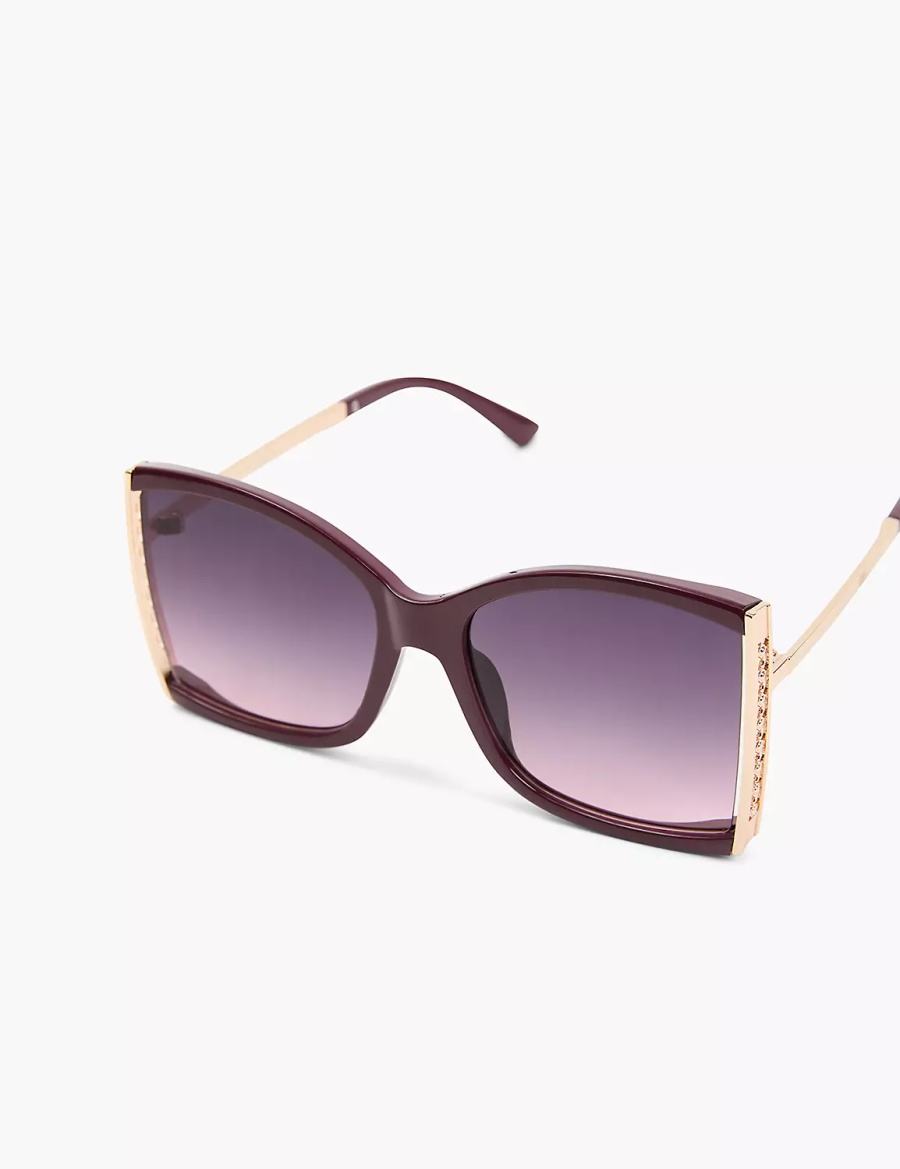 Women Lane Bryant Wine With Goldtone Hinge Square Sunglasses Burgundy | COR9535LS