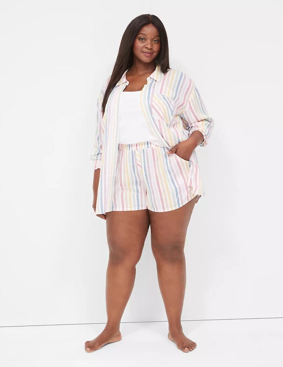 Women Lane Bryant Woven Boxer Sleep Shorts Multicolor Stripes | TGS6720VH