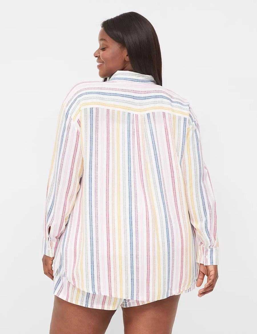 Women Lane Bryant Woven Print Mix Sleep Shirts White Multicolor Stripes | BNO1797MK